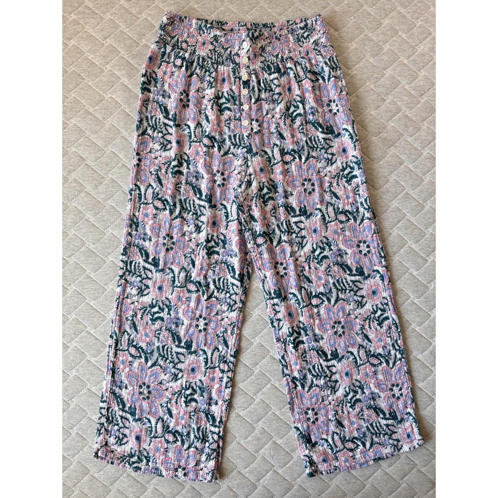 Sundance Pants Womens Medium Multicolor Floral Cropped Crepe Cotton Boho Lounge